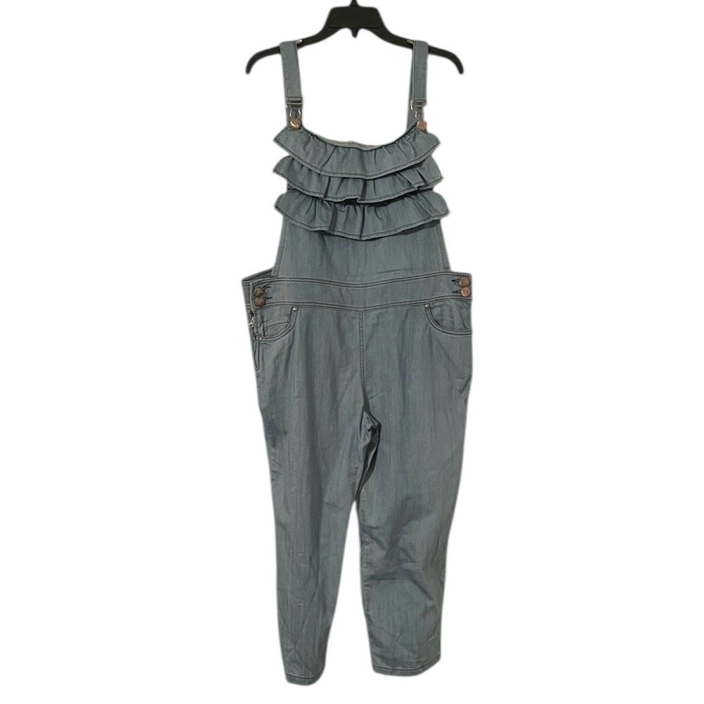 Goelia Women's Denim Like Adjustable Pocket Ruffle Overalls Size‎ XXL